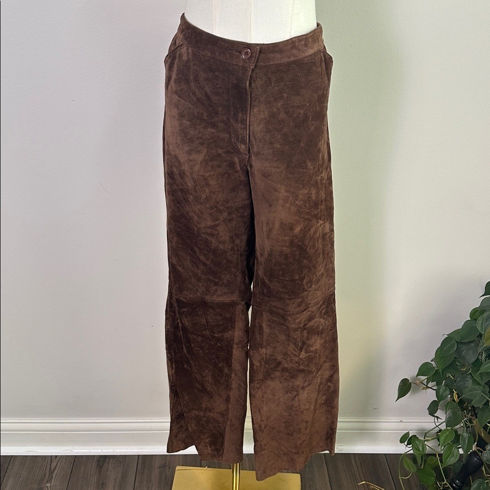 Vtg Neutral Brown Genuine Leather Suede Trousers Womens 12 Dark Academia Western